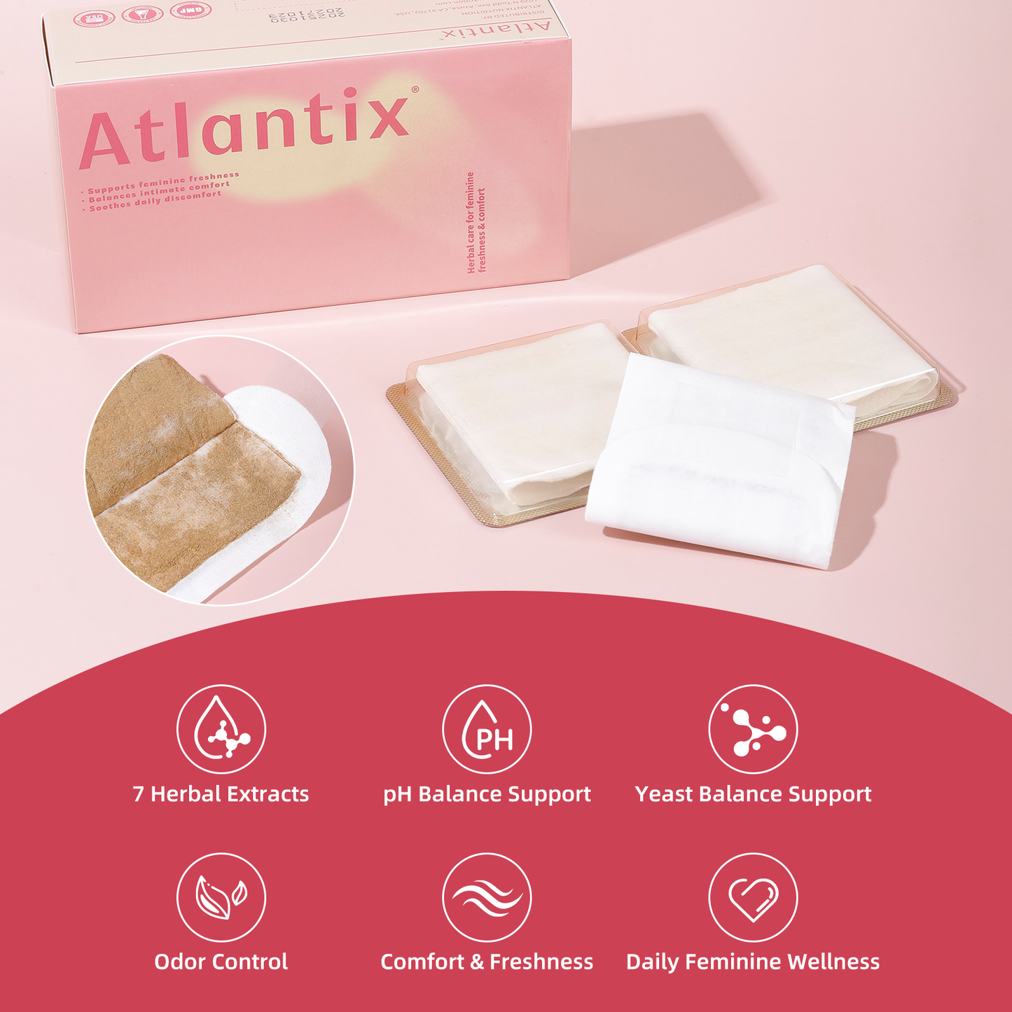 ATLANTIX Snow Lotus Herbal Feminine Care Pads – Freshness & Comfort, 8 Count