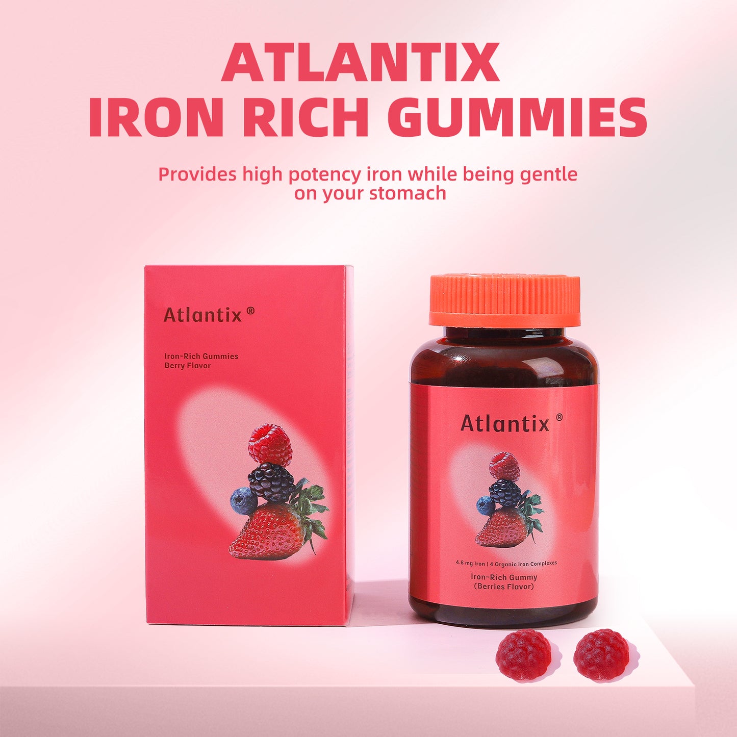 ATLANTIX Iron Gummies – Bioavailable 4-Source Iron with Heme Iron, Iron Bisglycinate & Hemoglobin Peptides, Vitamin C Absorption Support, Ginger Powder, Supports Healthy Iron Levels, 60 Gummies Daily Wellness