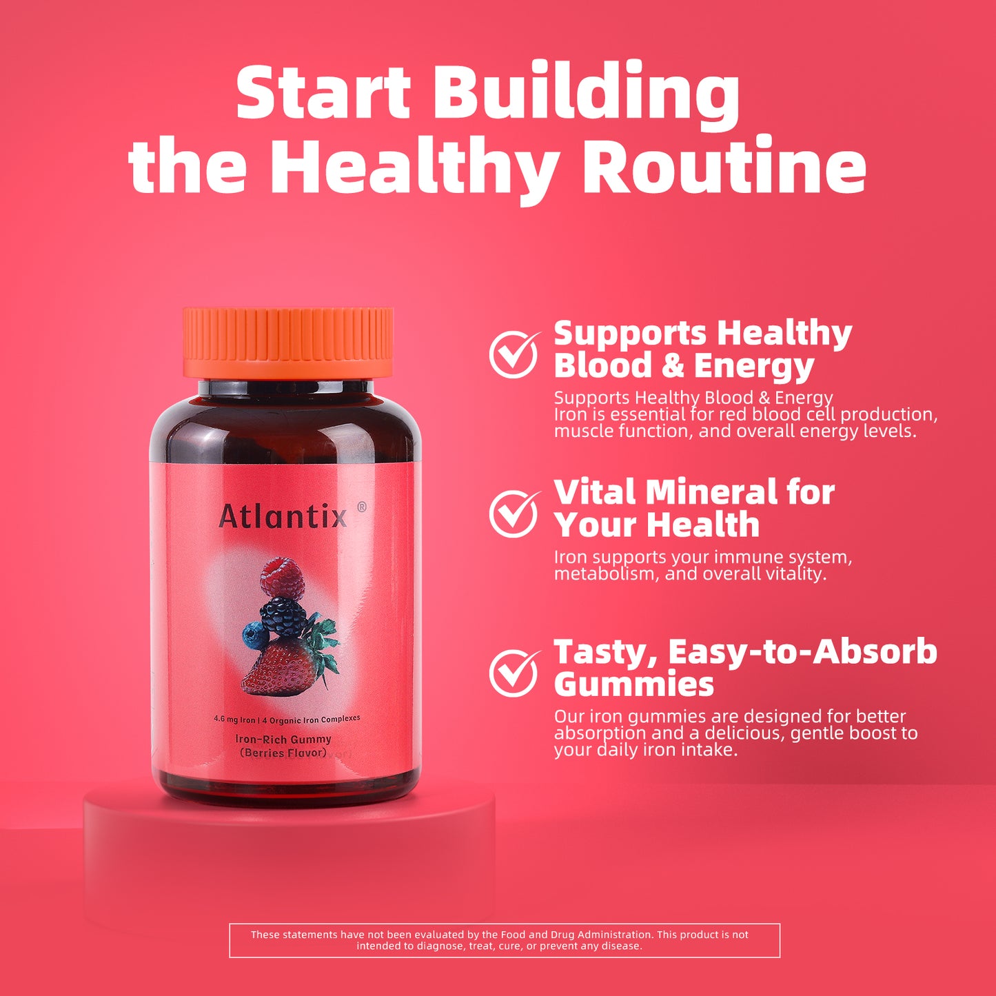 ATLANTIX Iron Gummies – Bioavailable 4-Source Iron with Heme Iron, Iron Bisglycinate & Hemoglobin Peptides, Vitamin C Absorption Support, Ginger Powder, Supports Healthy Iron Levels, 60 Gummies Daily Wellness